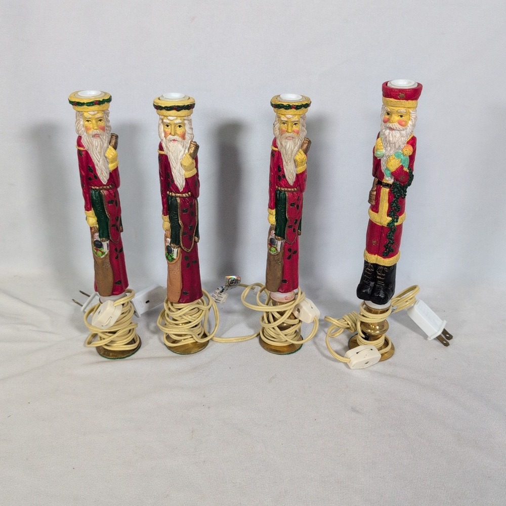 4 Vintage Santa Candle Lamp Plug In Christmas Gift Sack Bell 1980s WORKS